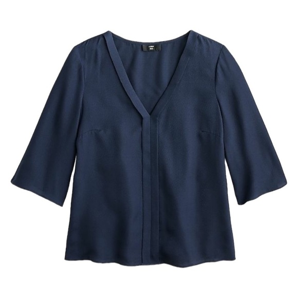 J.CREW 365 Navy Blue V-Neck Hammered Silk Blouse - Picture 1 of 9